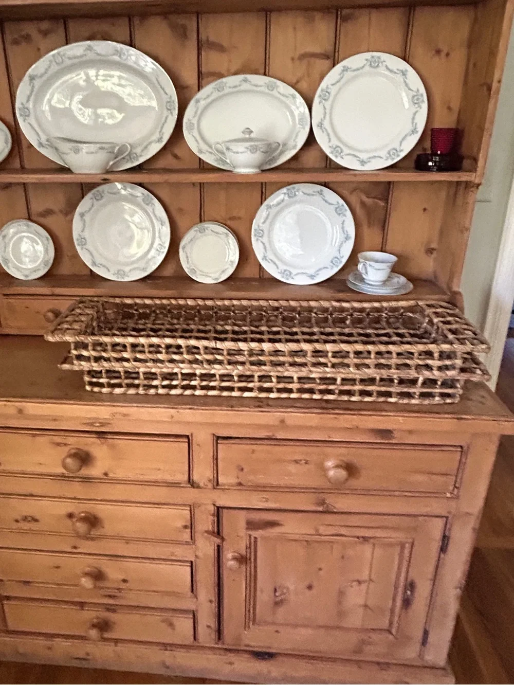 Vintage Anthropologie 36” Long Woven Rattan Wicker Tray Basket Y2K c. 1998 RARE